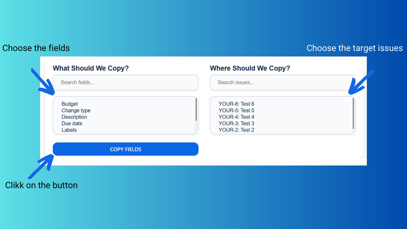 With just one button and three clicks, you can copy the values. The app gets every field which has values and copyable, it could be text, number, label, or date value.