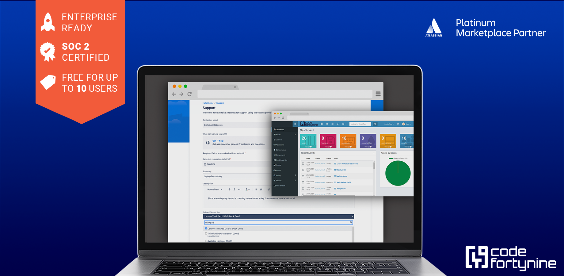 Connect Jira and the open source asset manager Snipe-IT.

Add the asset field to your JSM portal and let customers and JSM users select their Snipe-IT assets when creating an IT support ticket.