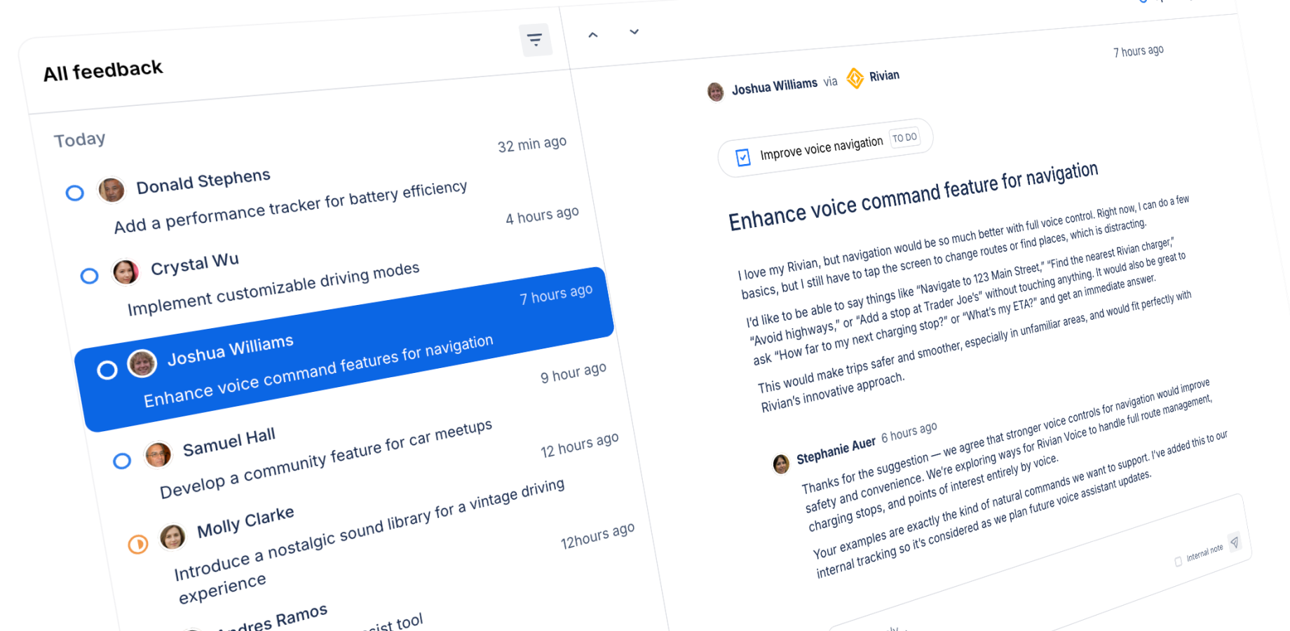 The inbox helps you stay on top of feedback. 