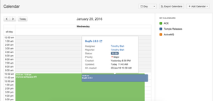 Each event of the calendar is an issue, so it is possible to display issue fields data in event popup.
