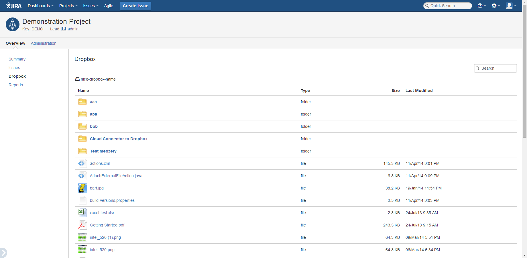 Display content of Dropbox accounts in projects