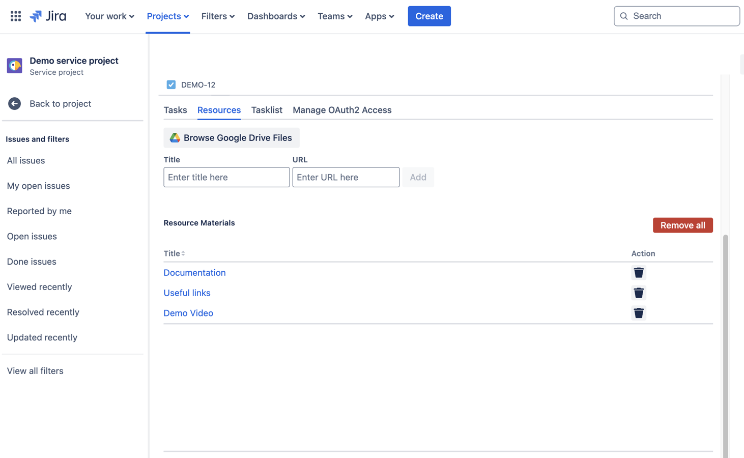 Add external links to Jira tickets to provide fast access to resources and documentation.