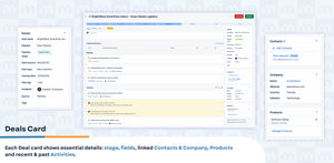 Deals Overview: See all Deals in a structured pipeline. Switch between kanban and table views, apply filters, and track key metrics in one place.