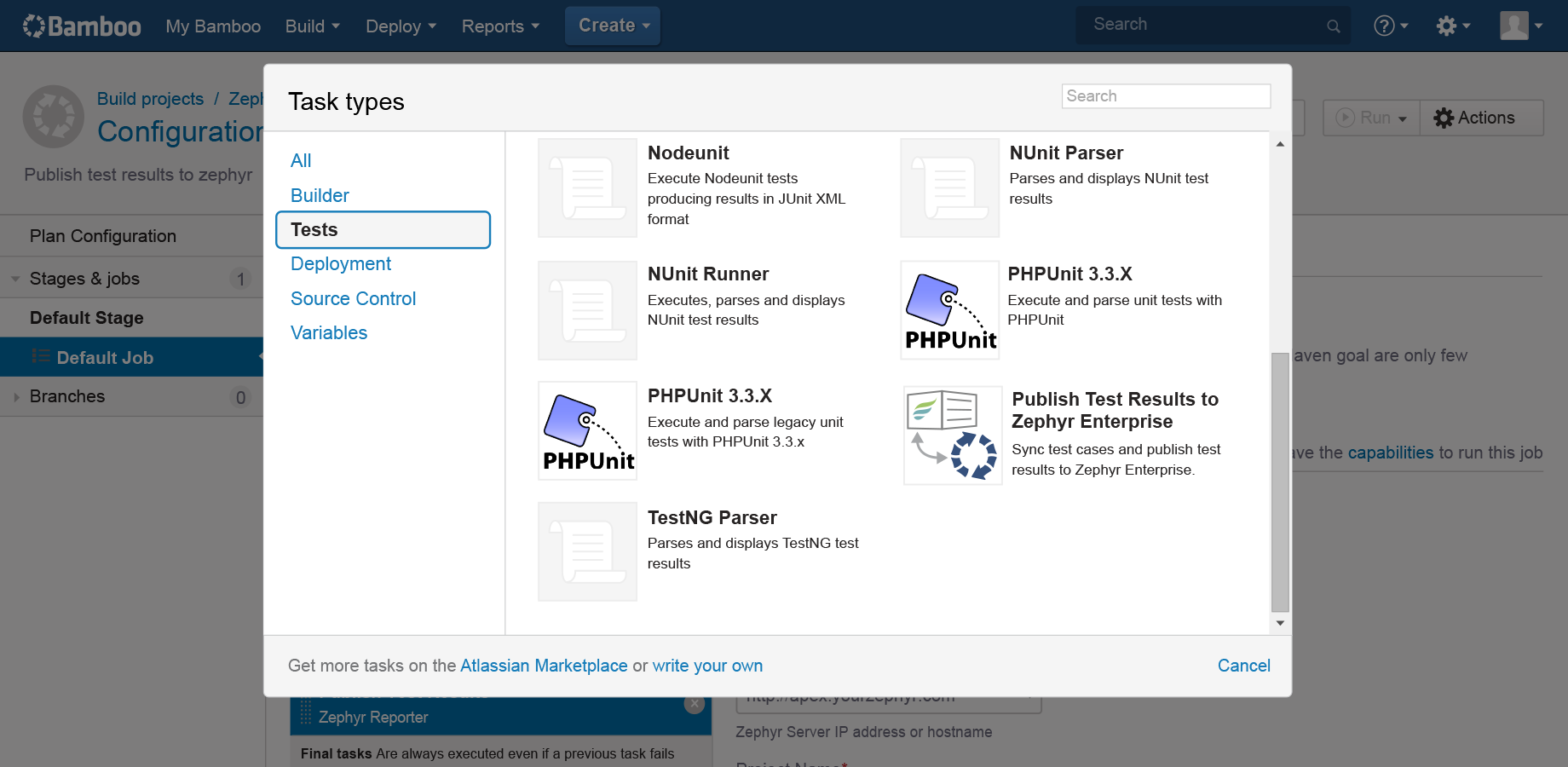 Bamboo Tests Task to integrate with Zephyr Enterprise