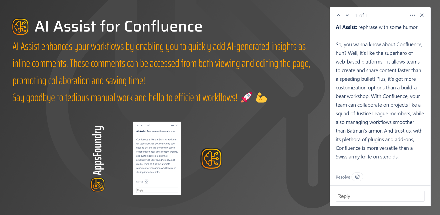 AI Assist allows adding AI-generated insights as inline comments, accessible in both viewing and editing the page. Collaborate efficiently and save time. Say goodbye to manual work and hello to productivity! 🚀💪