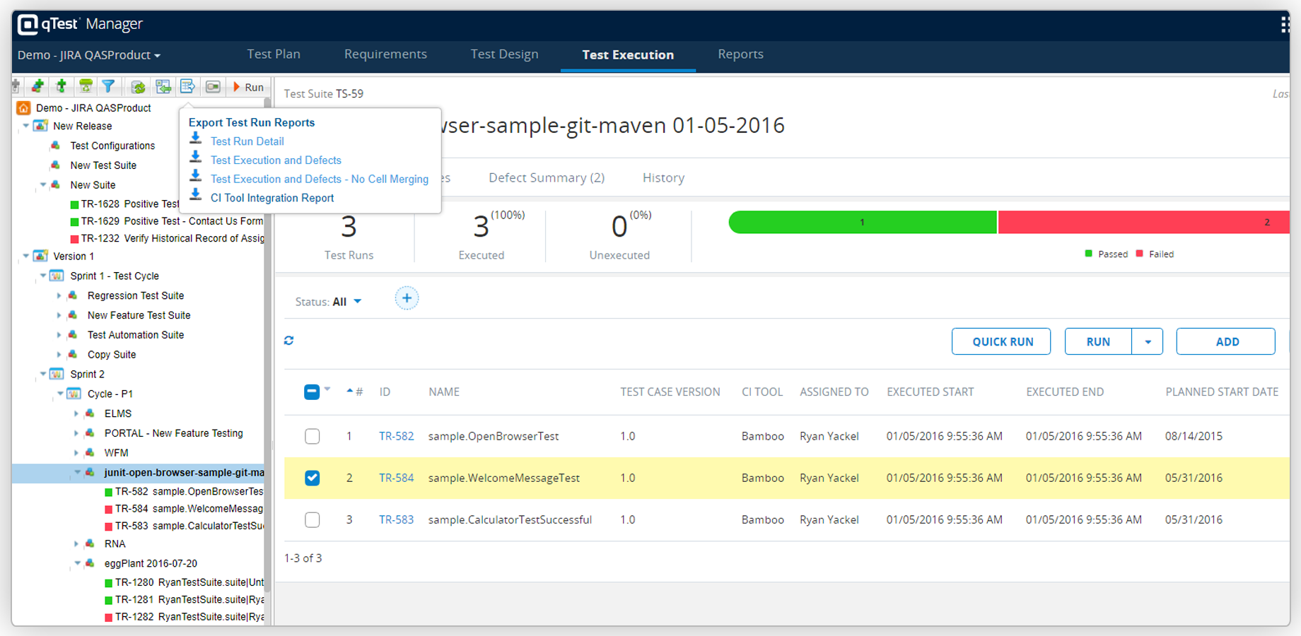 Easily export the JUnit test execution results to a spreadsheet.