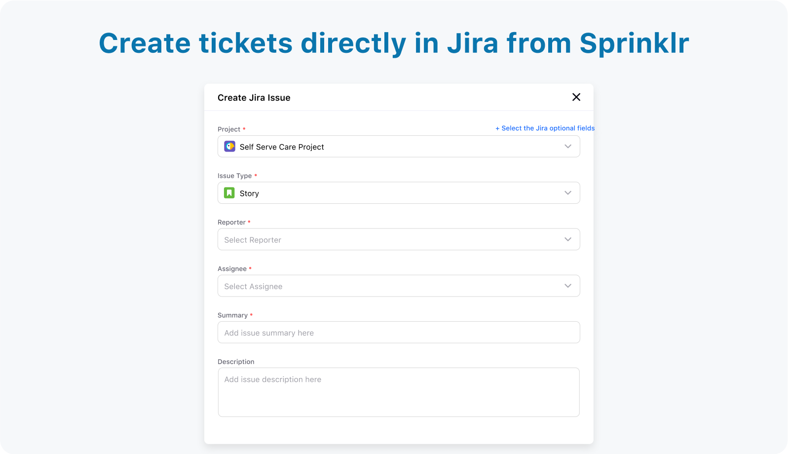 Create a Jira issue directly from Sprinklr