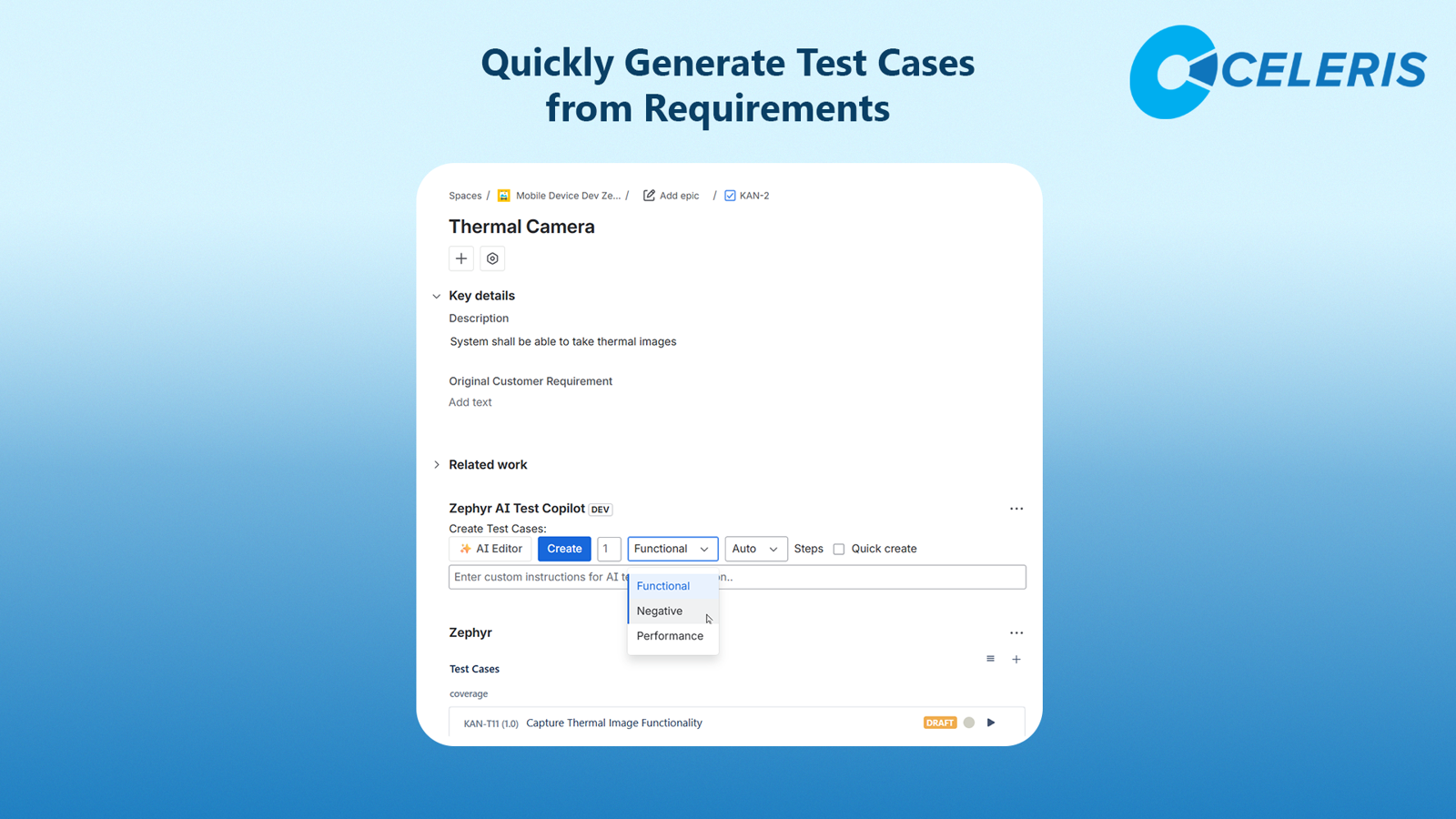 Generate Zephyr test cases from Jira Work Items with AI.