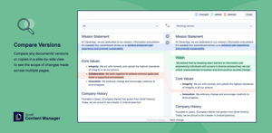 Compare any documents' versions or copies in a side-by-side view  to see the scope of changes made across multiple pages.