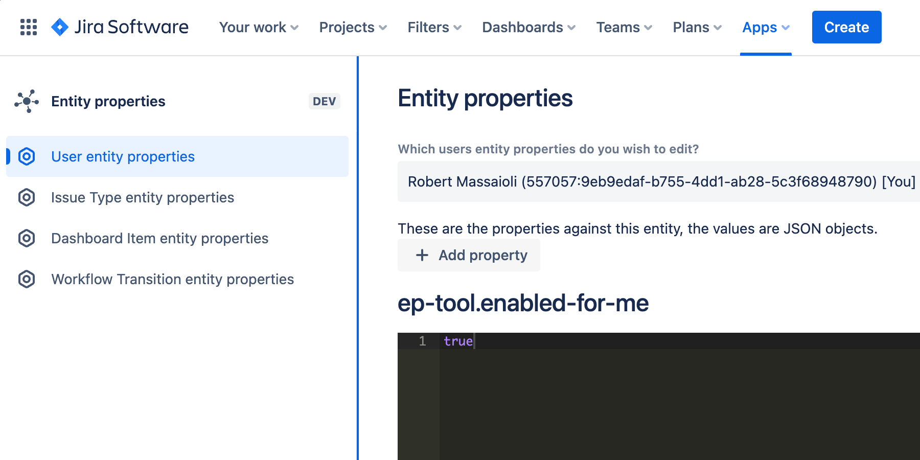 Seeing User, Issue Type, Dashboard Item and Workflow Transition Entity Properties visible and editable in one place.