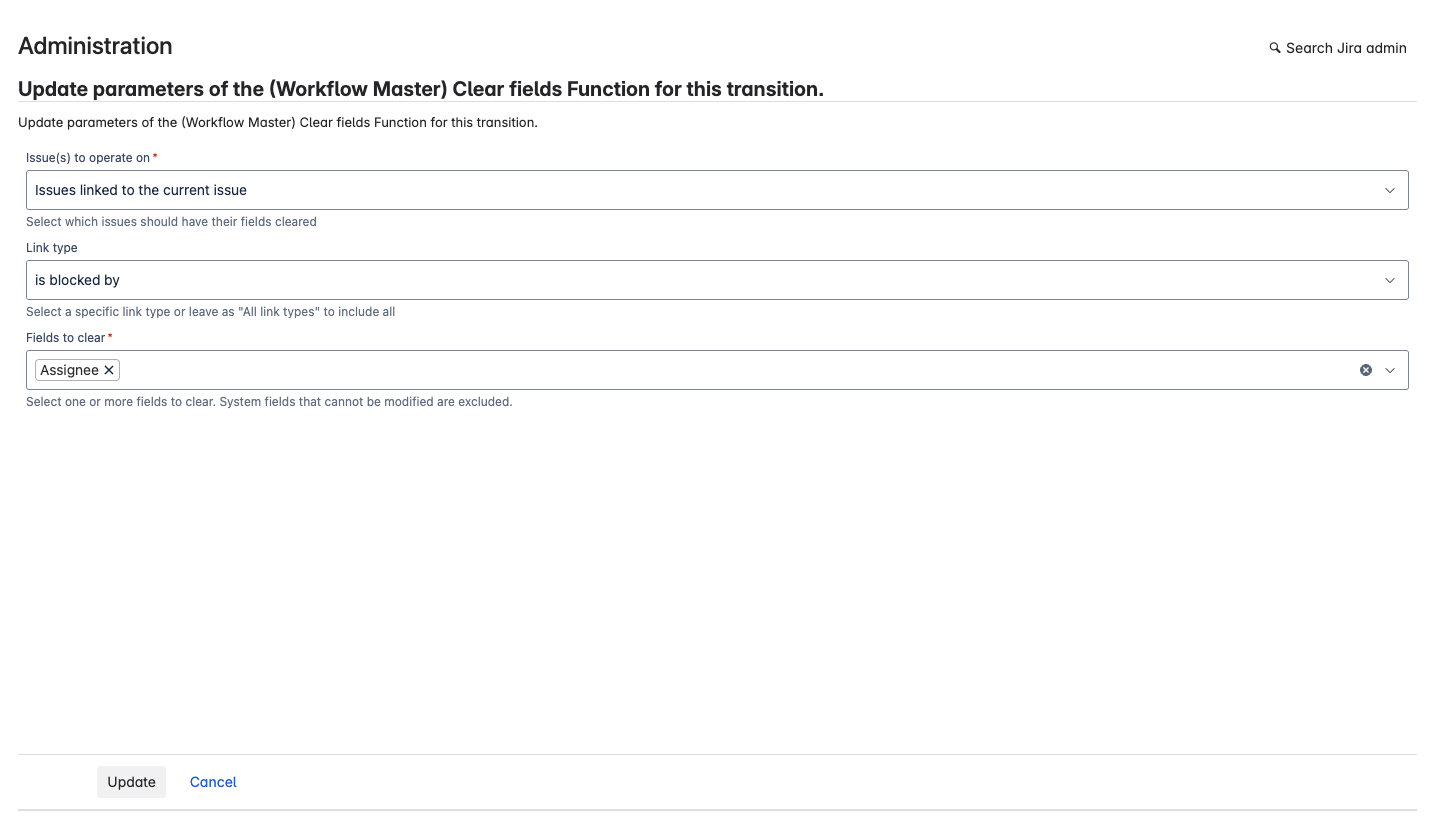 Clear Fields post function configuration