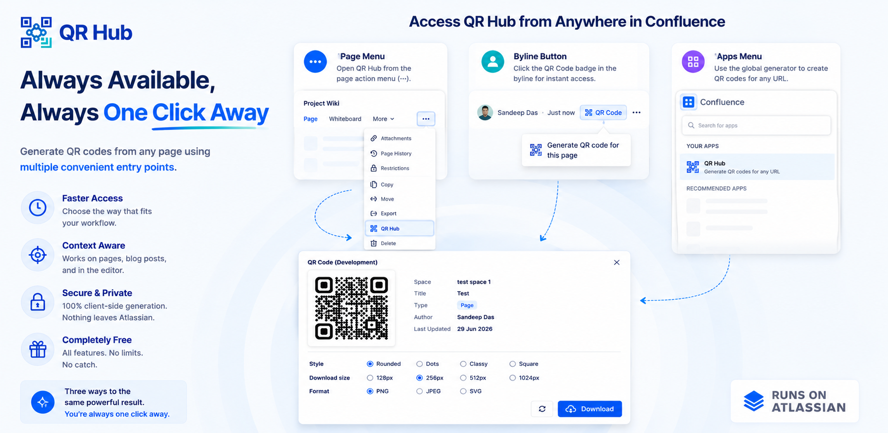 Access page QR codes instantly from the byline