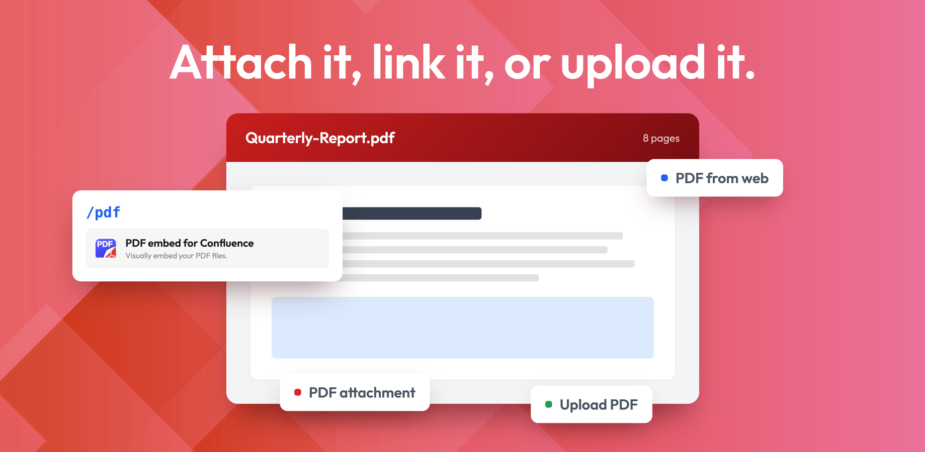 PDF for Confluence Cloud allows seamless document integration into wiki pages.