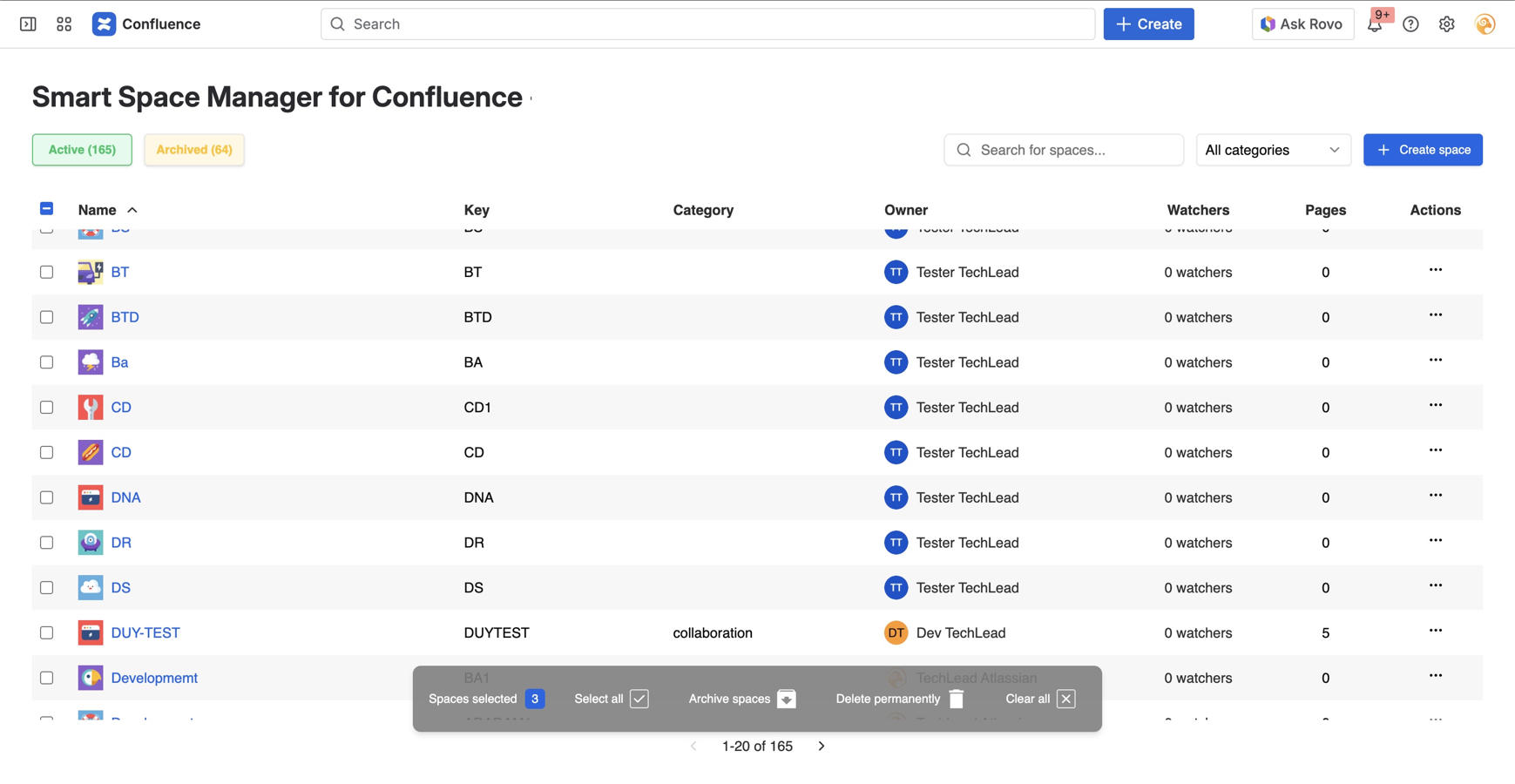 Bulk Actions on spaces