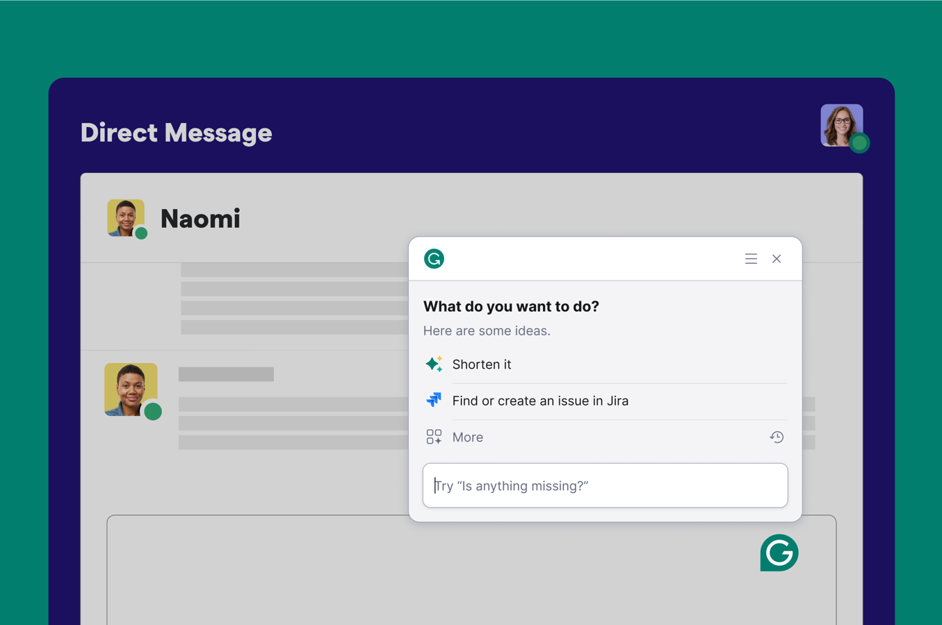 Create Jira issues, or search and link to existing ones from wherever you write with Grammarly.