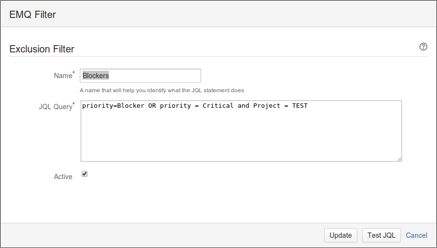 Shows user editable JQL expression.  User can add several of these.