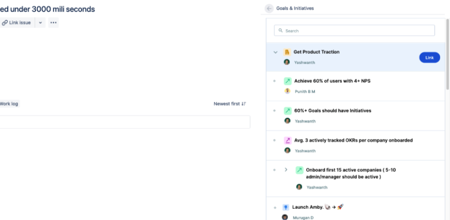 List your Amby goals and initiative in JIRA