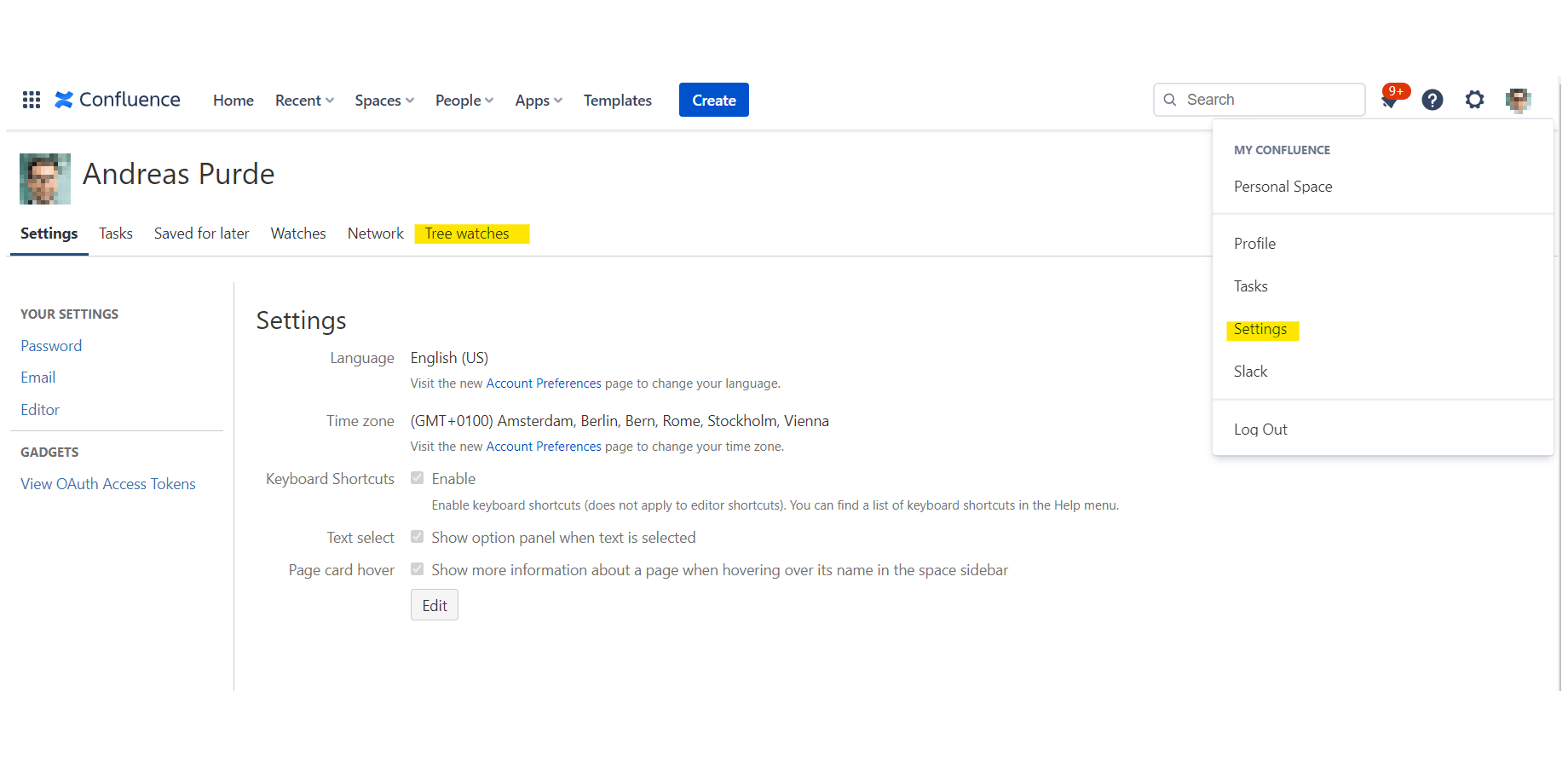 location of the tree watches management menu entry