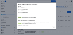 Run history for one rule: the issue each occurrence created, and why an occurrence moved or was skipped.