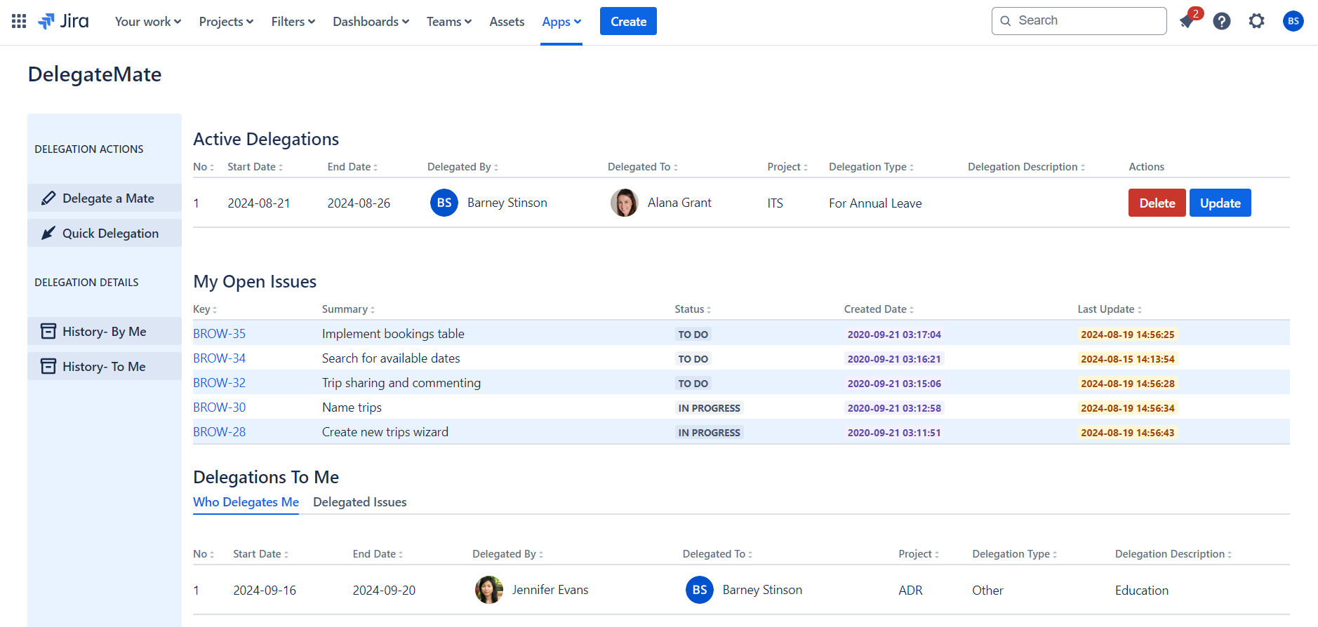 You can enter delegations and track previously entered delegations from the main screen