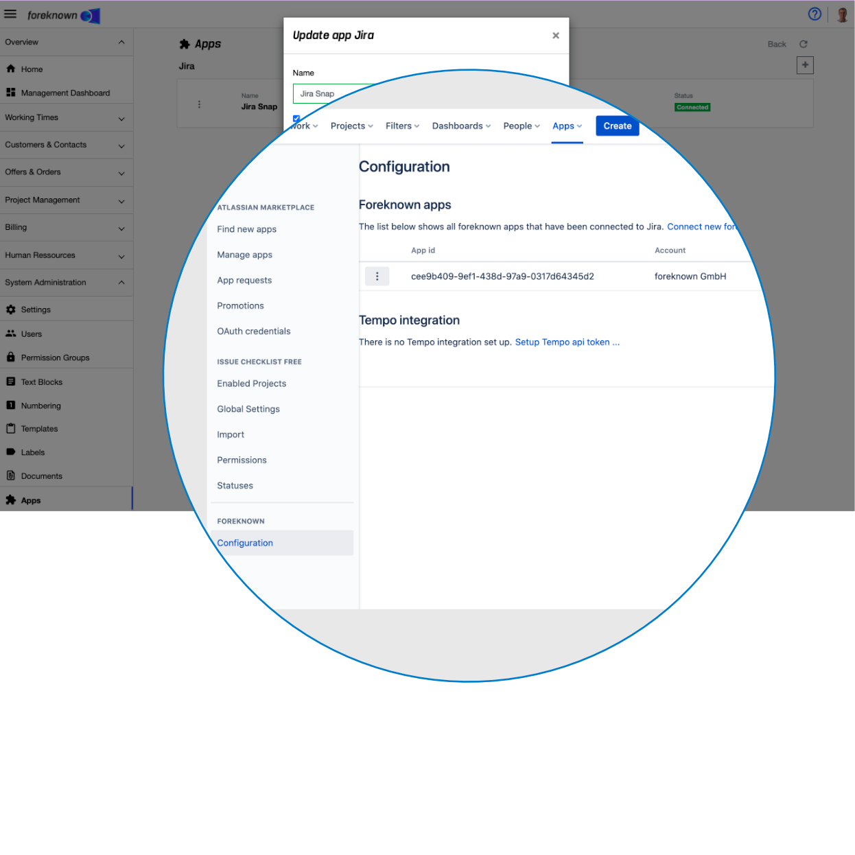 Via an App ID your foreknown instance can be linked to multiple Jira instances to get all projects synchronized with foreknown. After an initial synchronization alle changes will be updated in foreknown immediately.