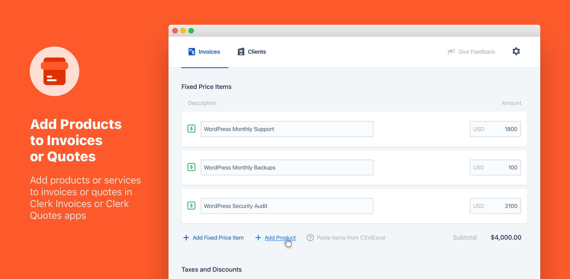 Add Products to Invoices or Quotes
