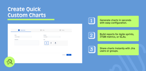 Create custom Jira charts in seconds. Build reports for Agile sprints, ITSM, or SLA compliance with ease, then share charts directly with Jira users, groups, or stakeholders.