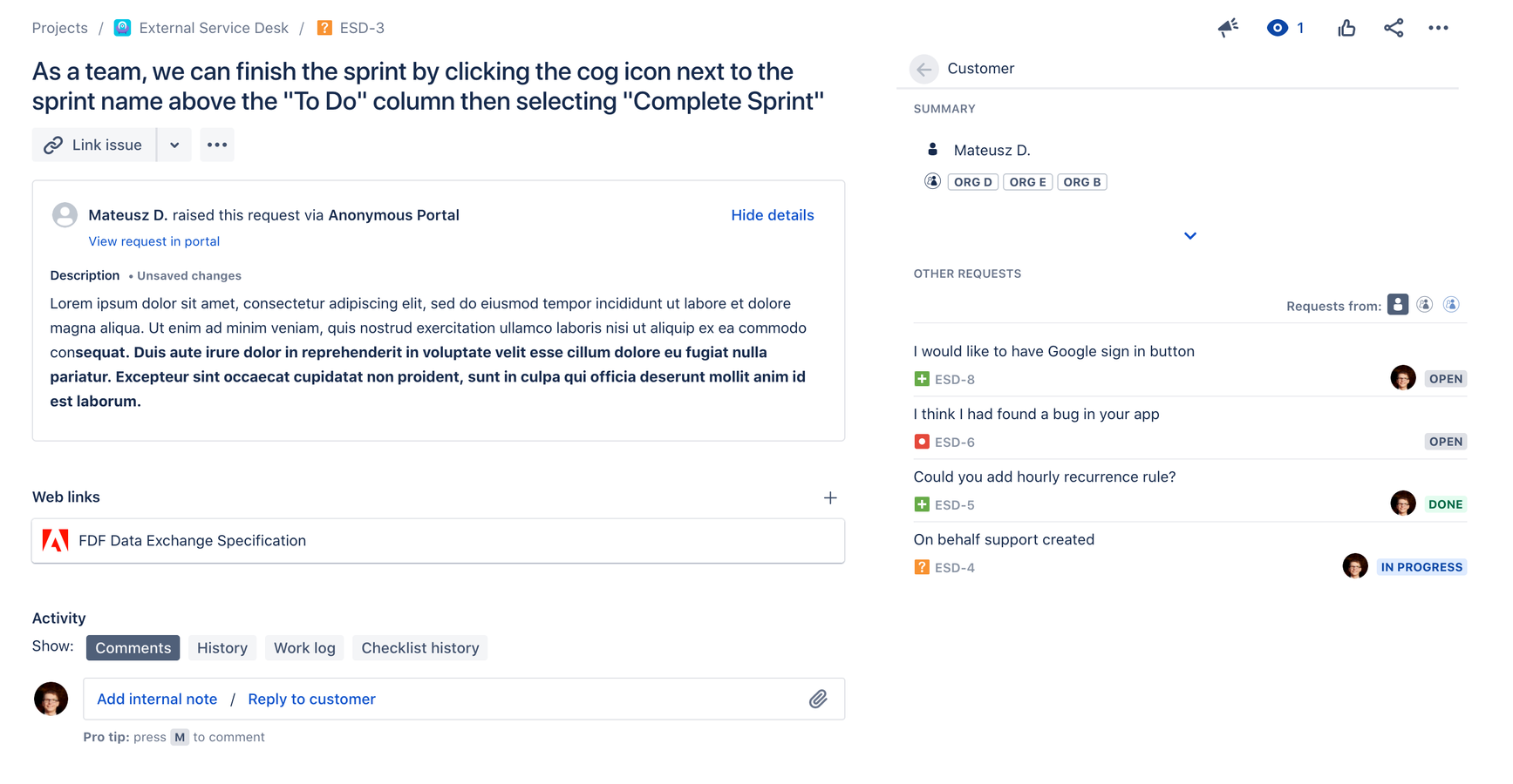 Customer insights at request level