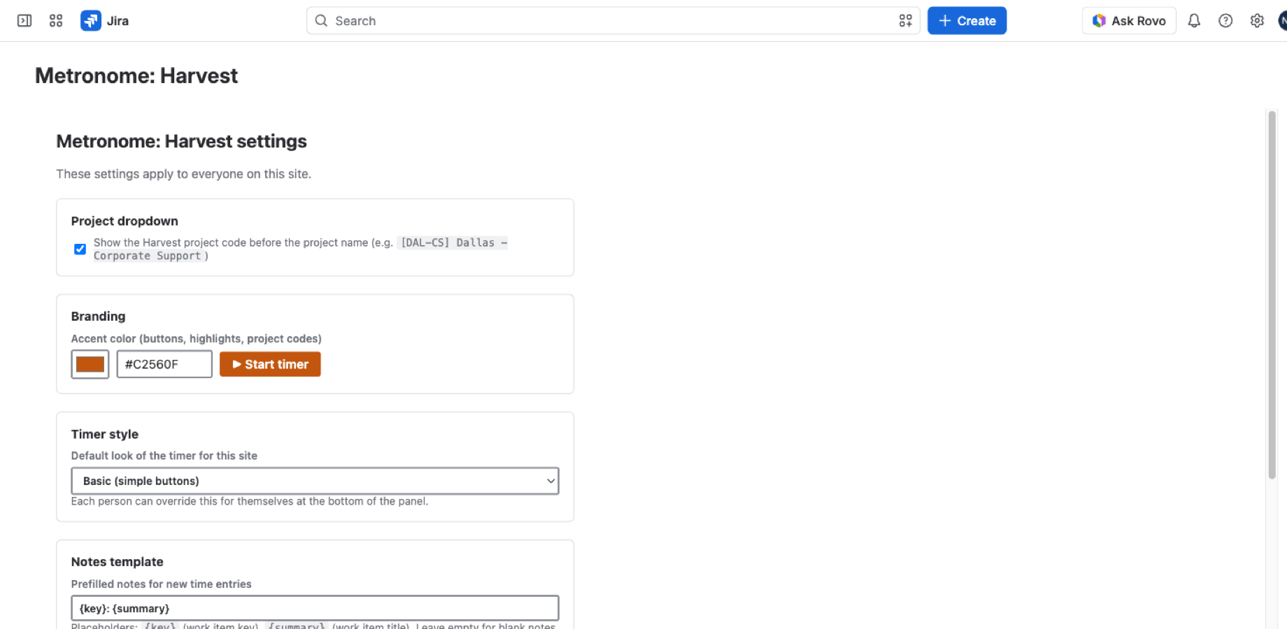 Site wide settings controlling how the project dropdown is presented