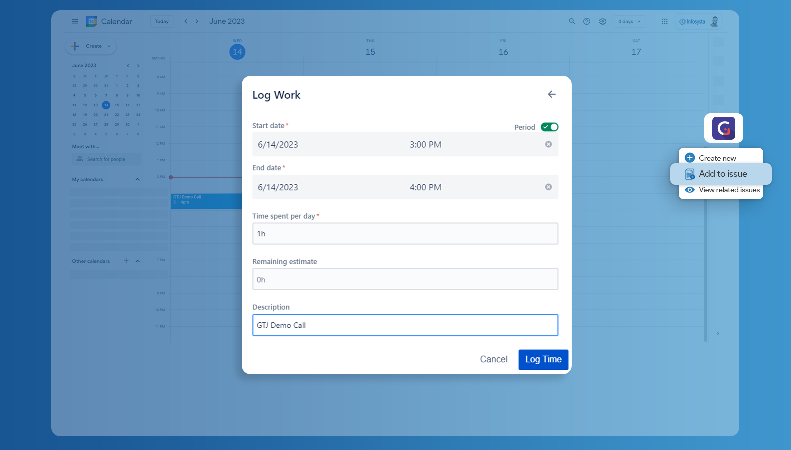 Create Issues & Log work Using Google Calendar