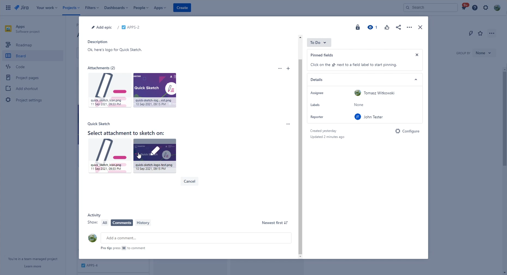 Select attachment to start editing it