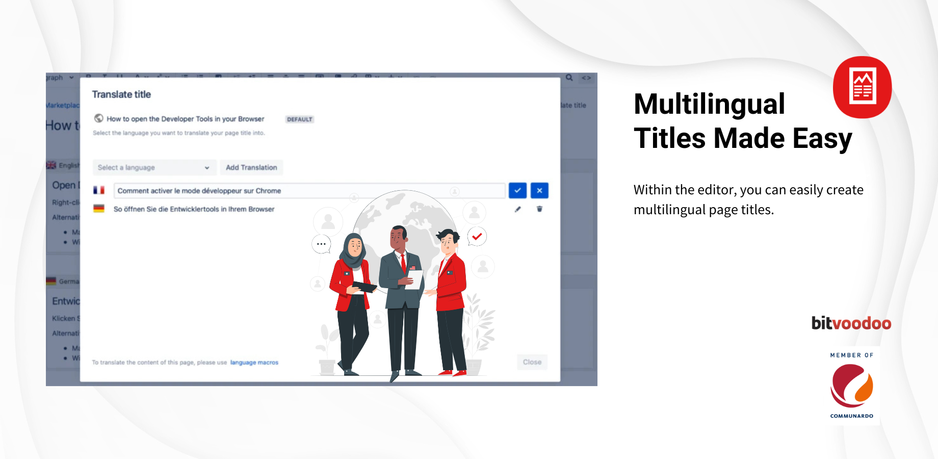 Translate your page's title into various languages directly in the editor.