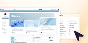 News, posts, events, comments, reactions, link clicks and navigation clicks, each counted on its own, with per-workspace reach.