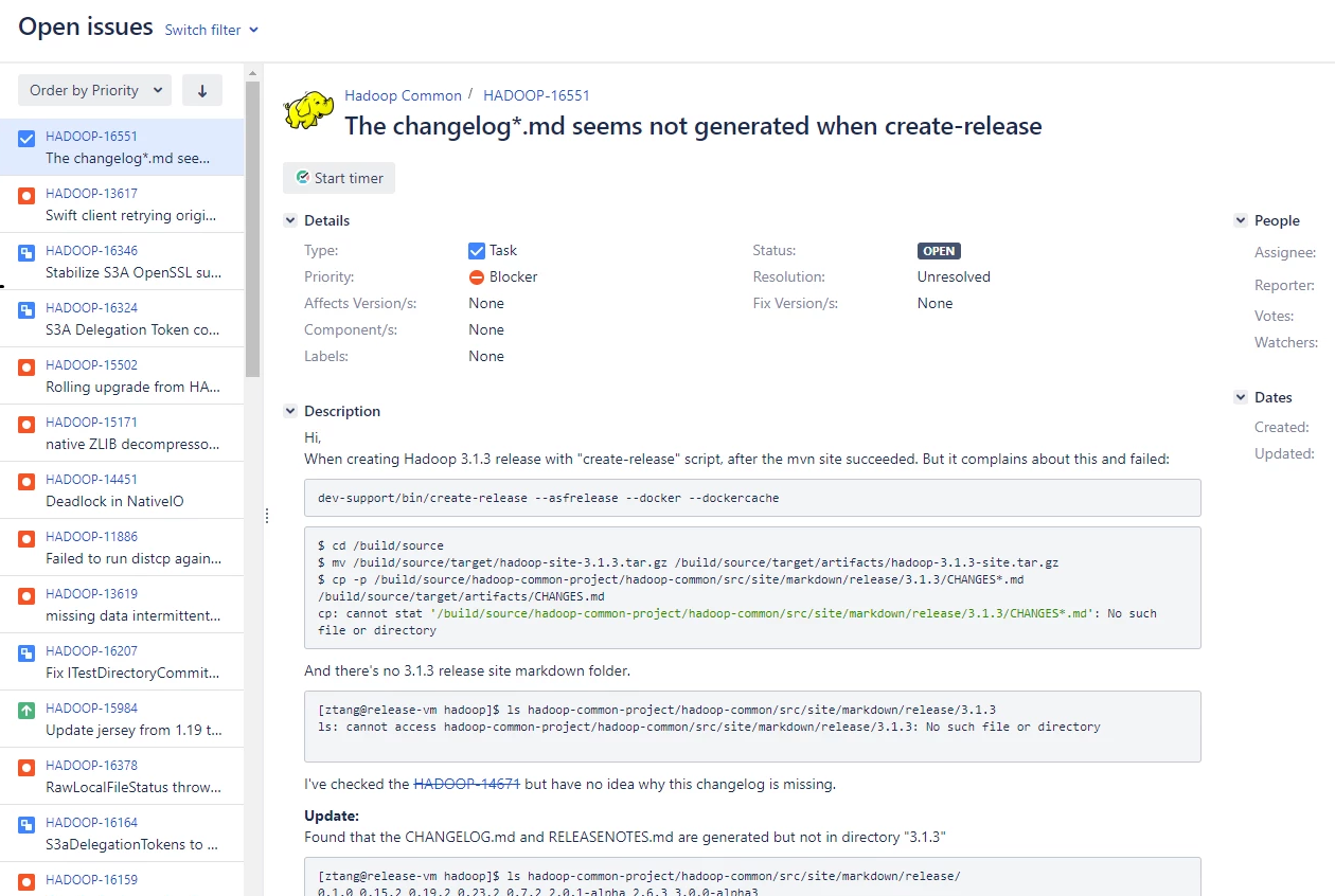 A Jira issue with a built-in timer button