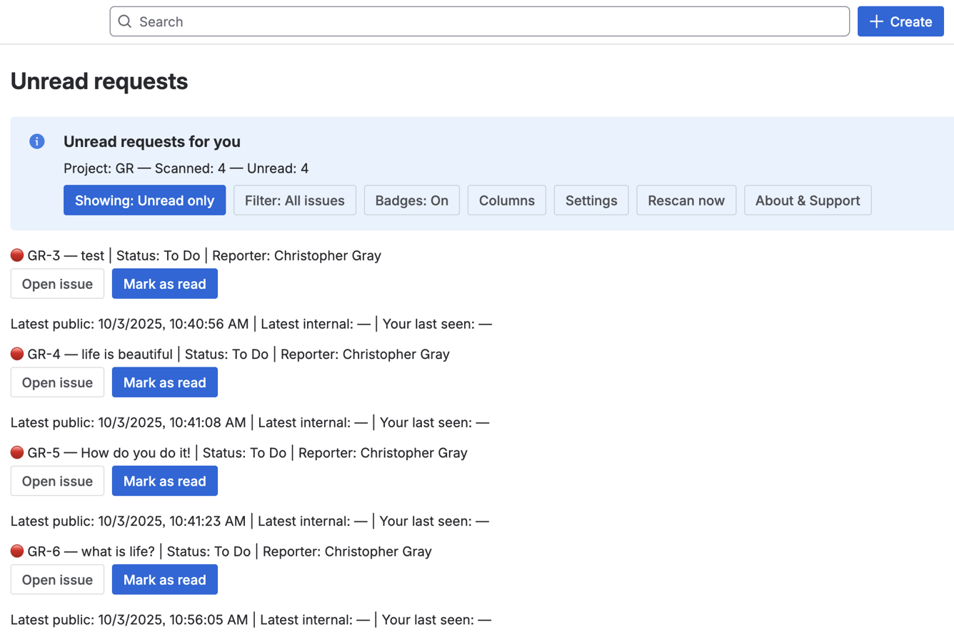 Unread Requests — Overview