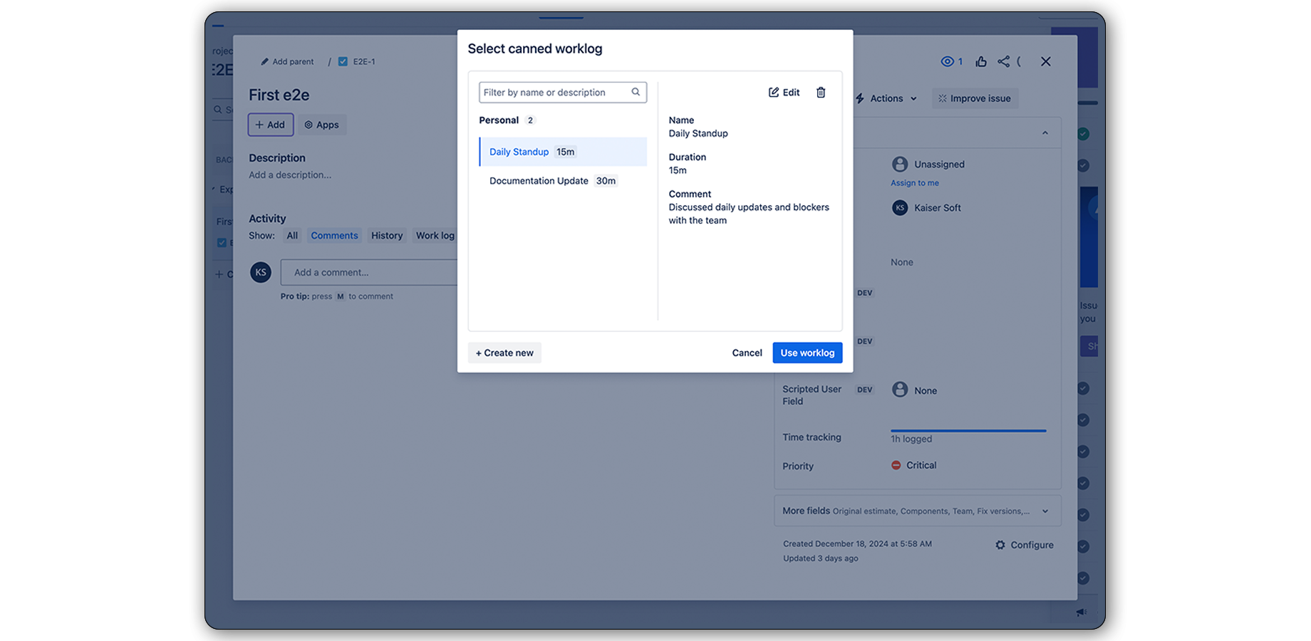 Manage Multiple Worklog Templates