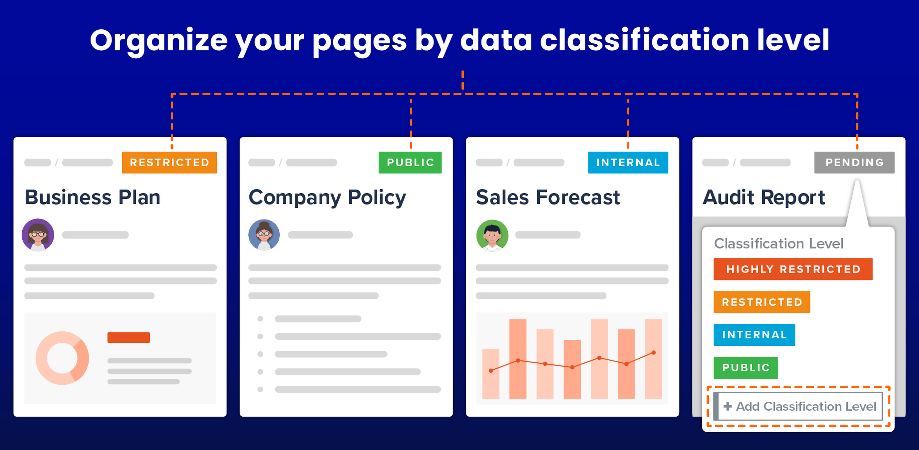 Bring greater context to the types of information stored in Confluence with built-in data classification levels. These levels help label pages based on their sensitivity and make more informed decisions to mitigate risk.