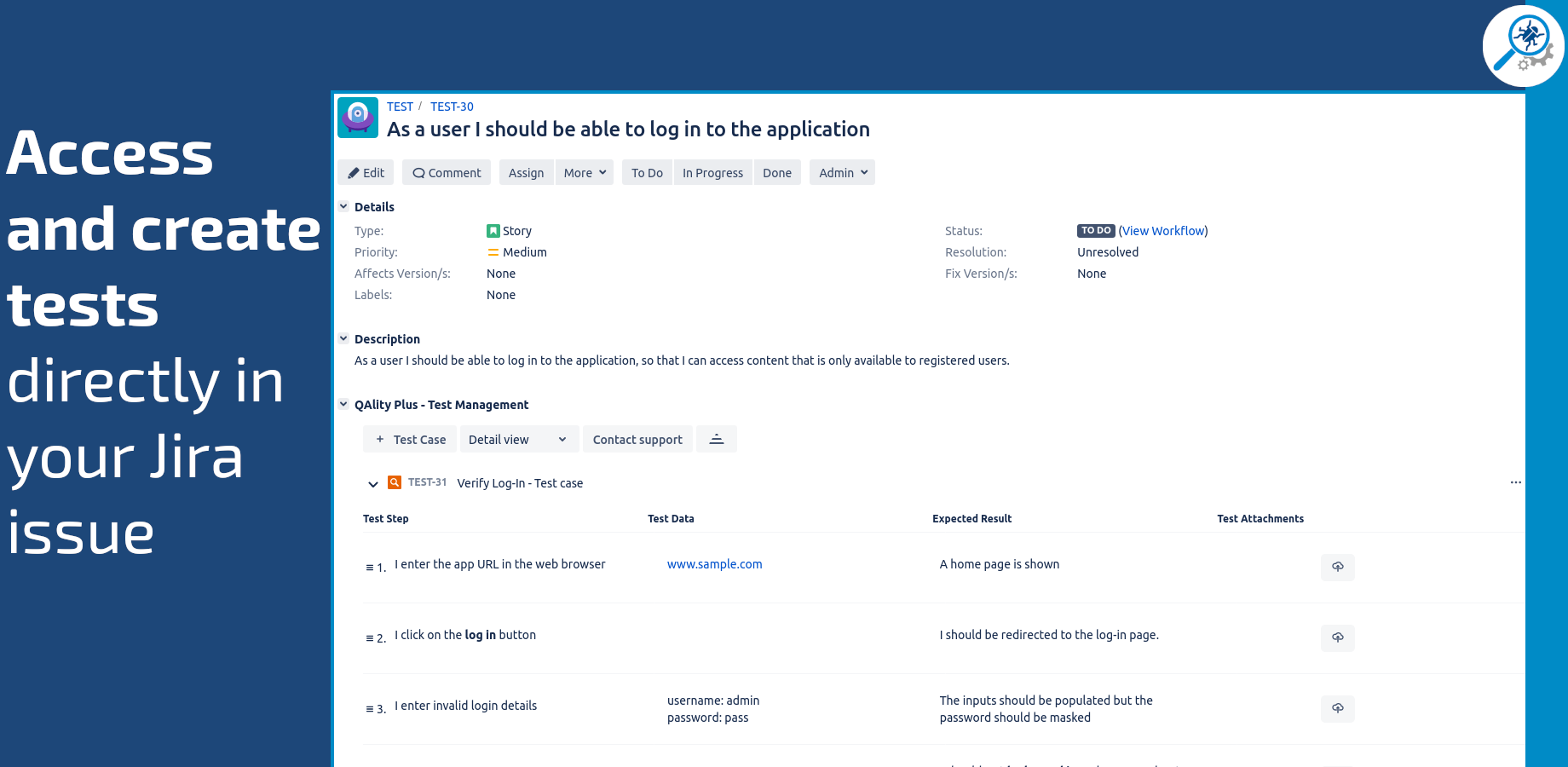 Access and create test cases from the Jira issue!