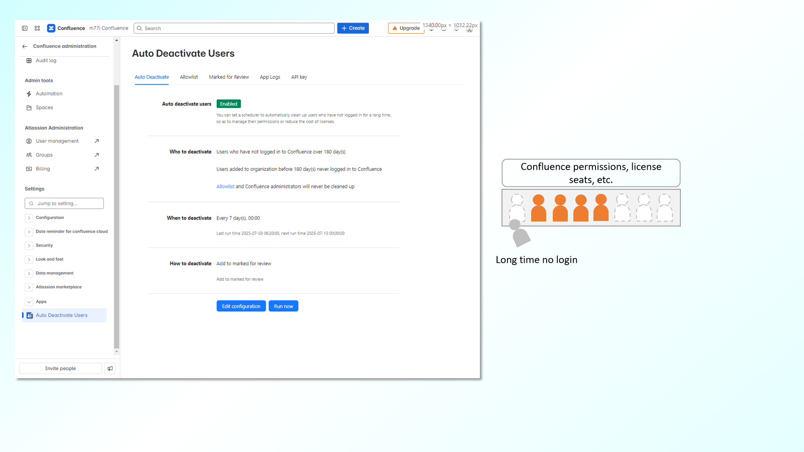 Set flexible rules based on last Confluence access or account creation date to identify inactive users.