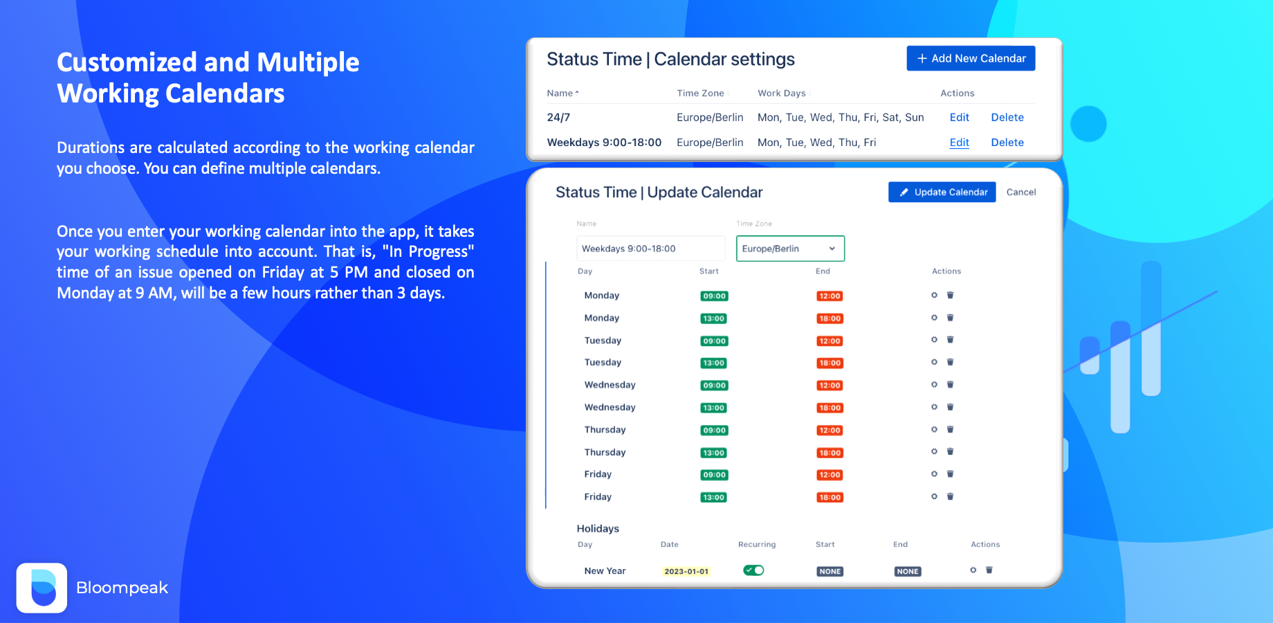 Customized and Multiple Working Calendars