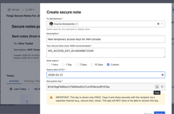 The user can specify recipient(s) and an expiration date for the secure note.