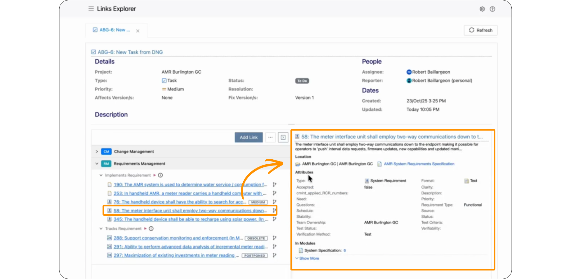 View linked artifact details directly in the Links Explorer.