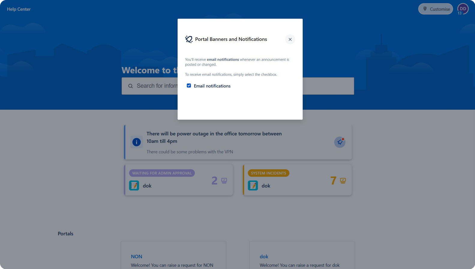 Notifications Subscription Dialog