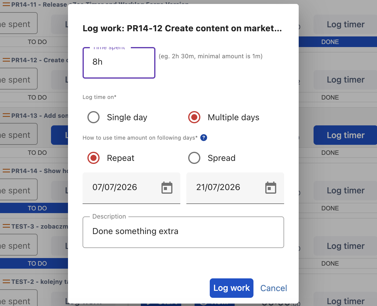 Save time when reporting work over longer periods.