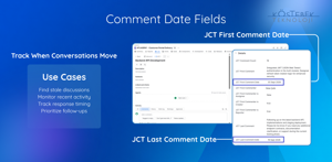 Track first and last comment dates to spot stale conversations, monitor response timing, and prioritize follow-ups.