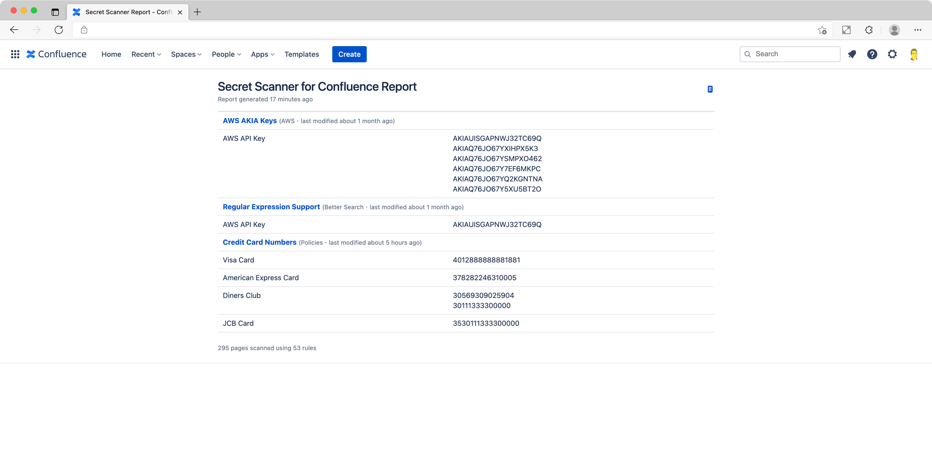 Simple report of found secrets.