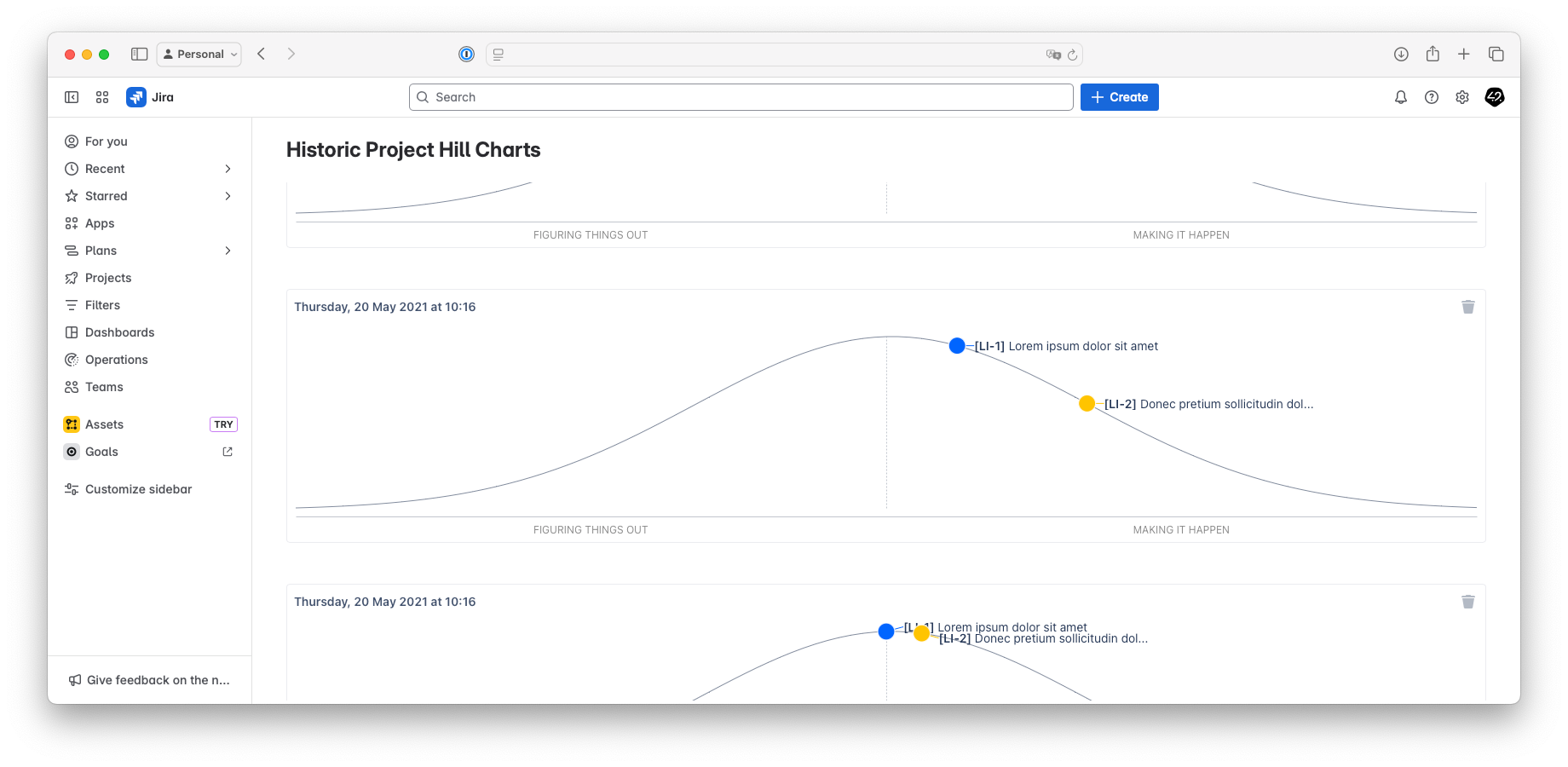 Multiple Hill Charts displaying different dot positions