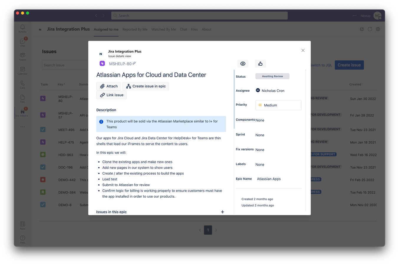 Update Jira issues from Teams