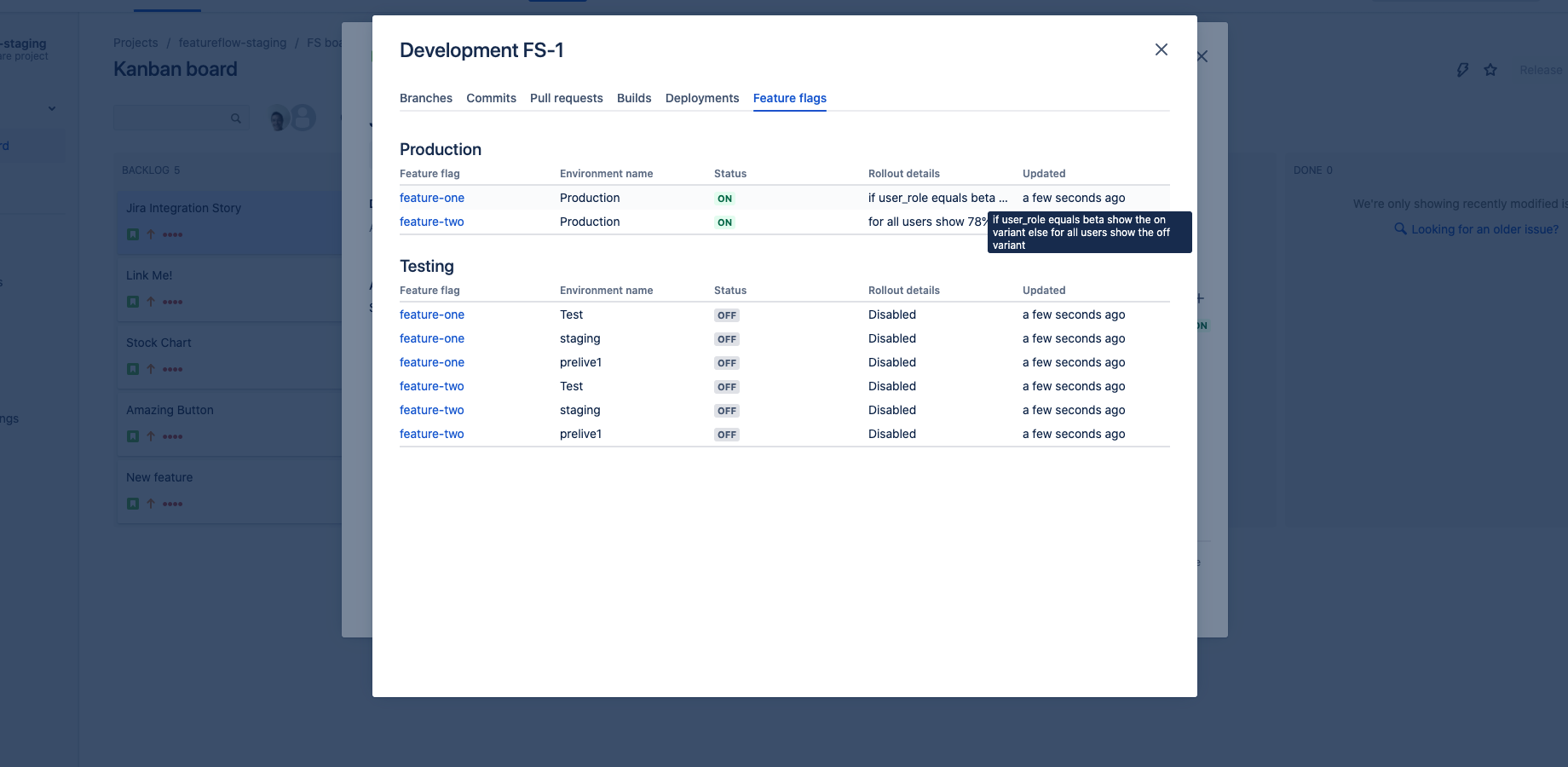 Comprehensive feature rollout view directly within jira