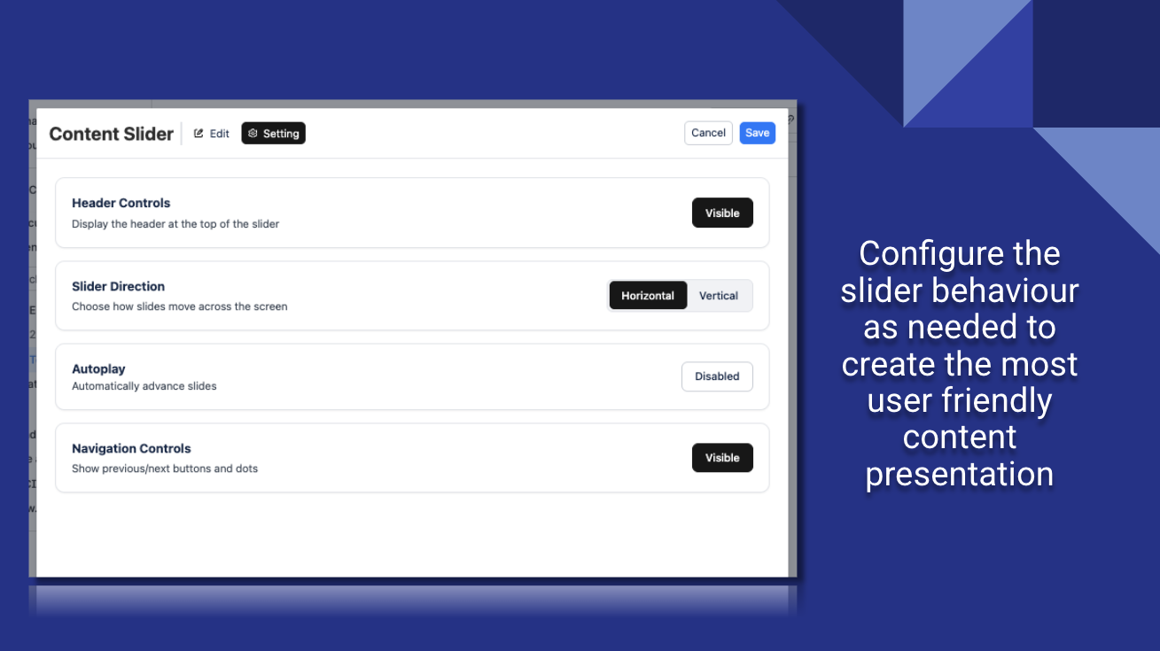 Configure the Slider behaviour
